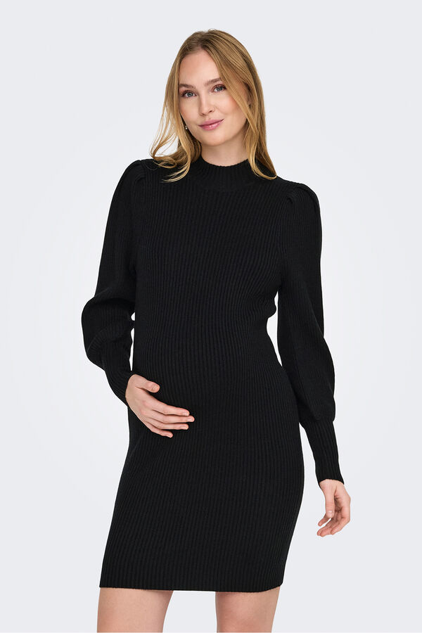 Only Maternity High neck jersey-knit maternity dress with puffed sleeves Crna