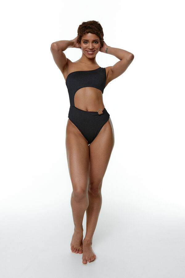 Womensecret Nellie Black jacquard asymmetric swimsuit fekete