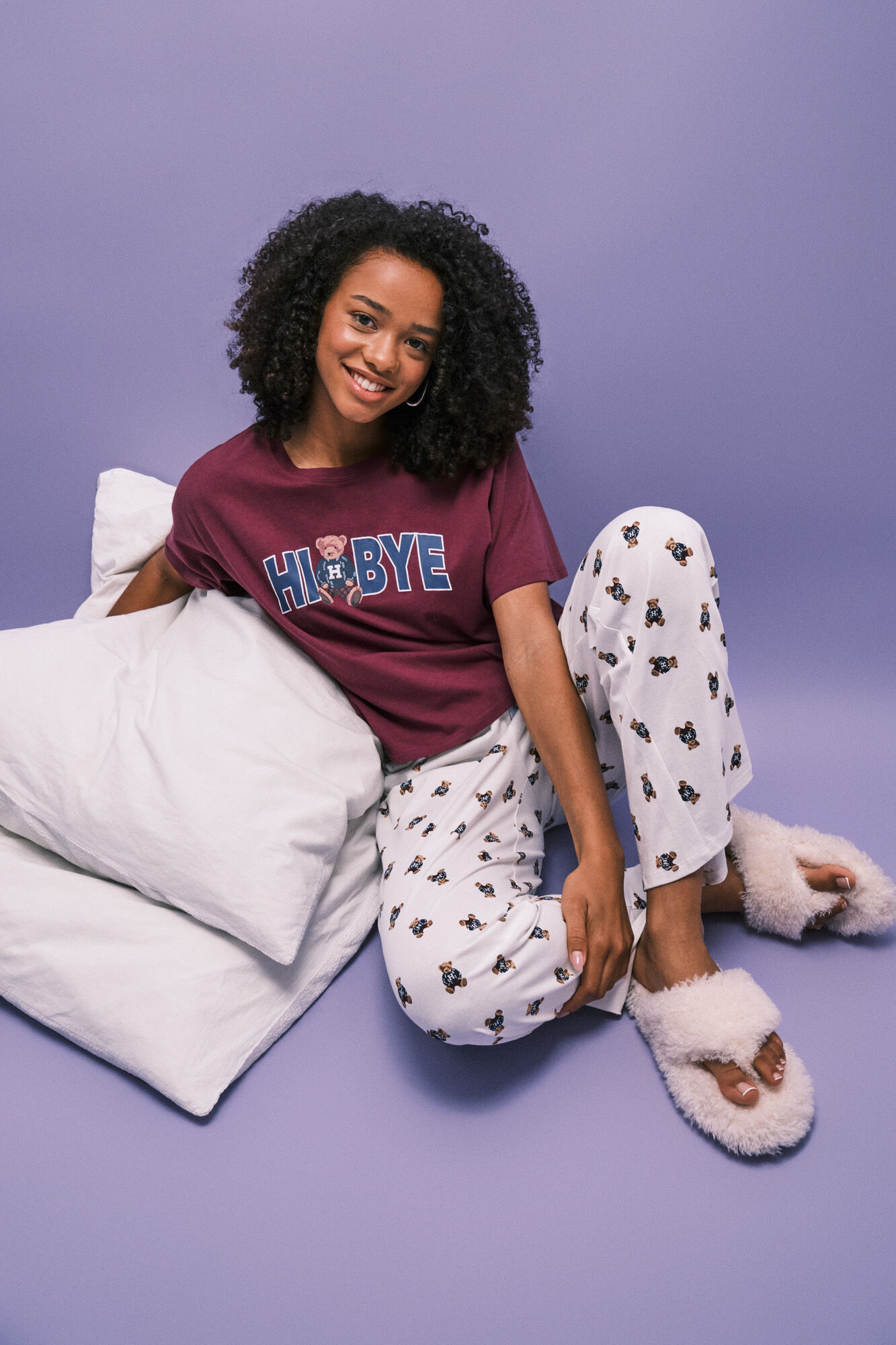 HI&BYE Pyjama long en coton ourson grenat