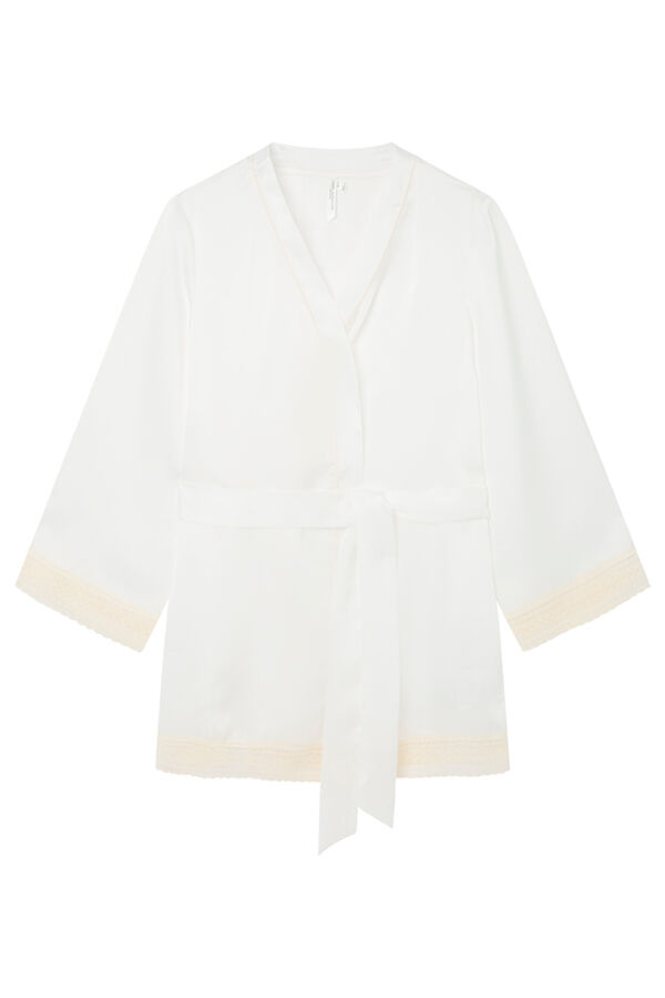 Womensecret Robe de chambre courte satin blanche beige