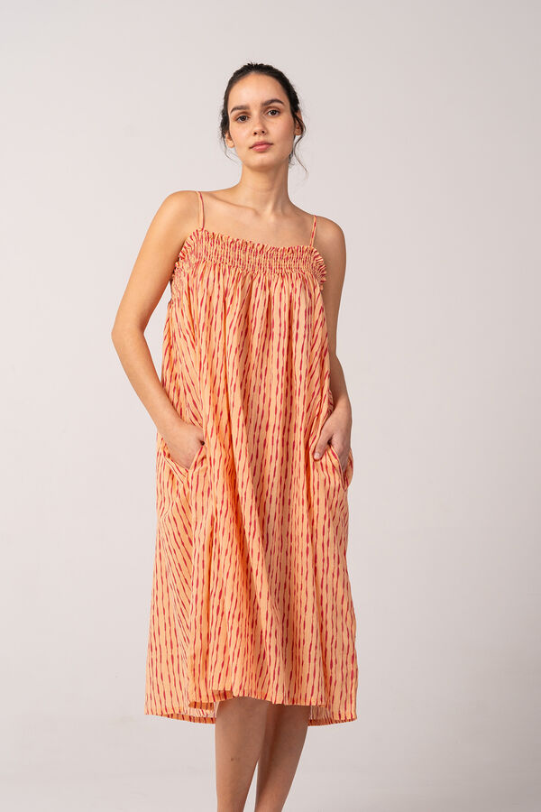 Womensecret Women's beach dress in cotton with ethnic print in camel Rot