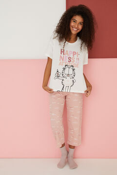 Womensecret Garfield-mintás, hosszú rózsaszín pizsama  bézs