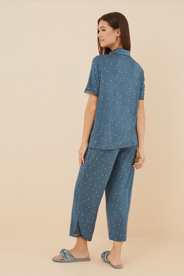 Womensecret Pyjama chemise pantacourt fleurs bleu vert