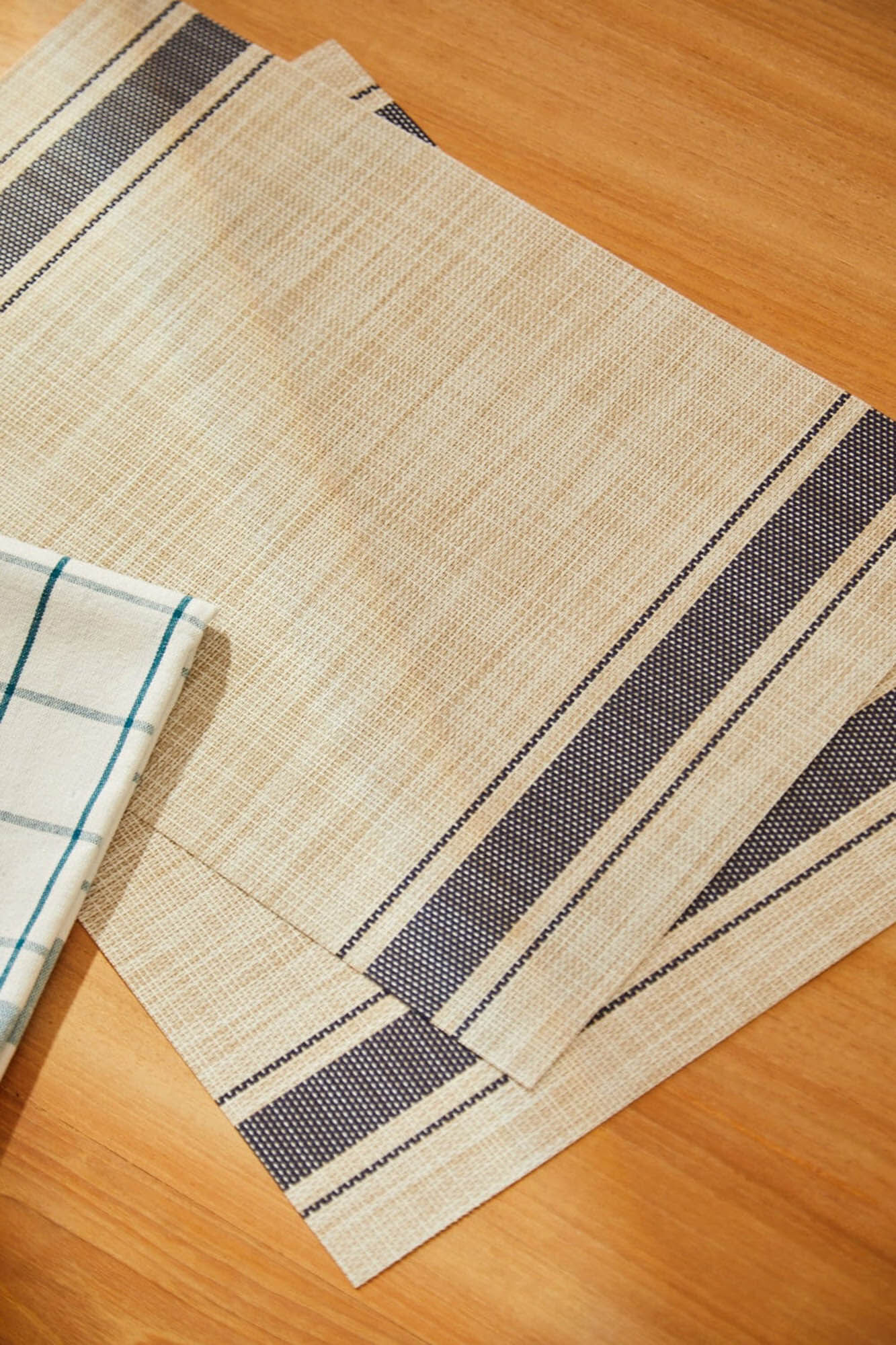 Calma House Blau gestreiftes geflochtenes schmutzabweisendes Tischset Pla