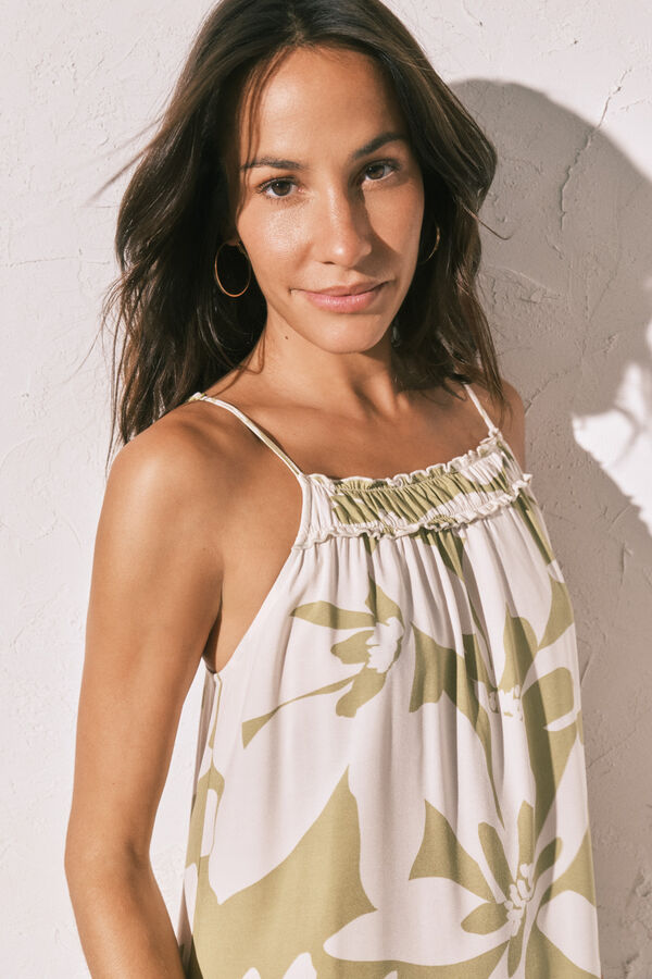 Women'secret Floral strap long dress green