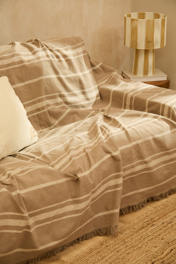 Calma House Colcha de algod&oacute;n a rayas en tono piedra Sorento beige