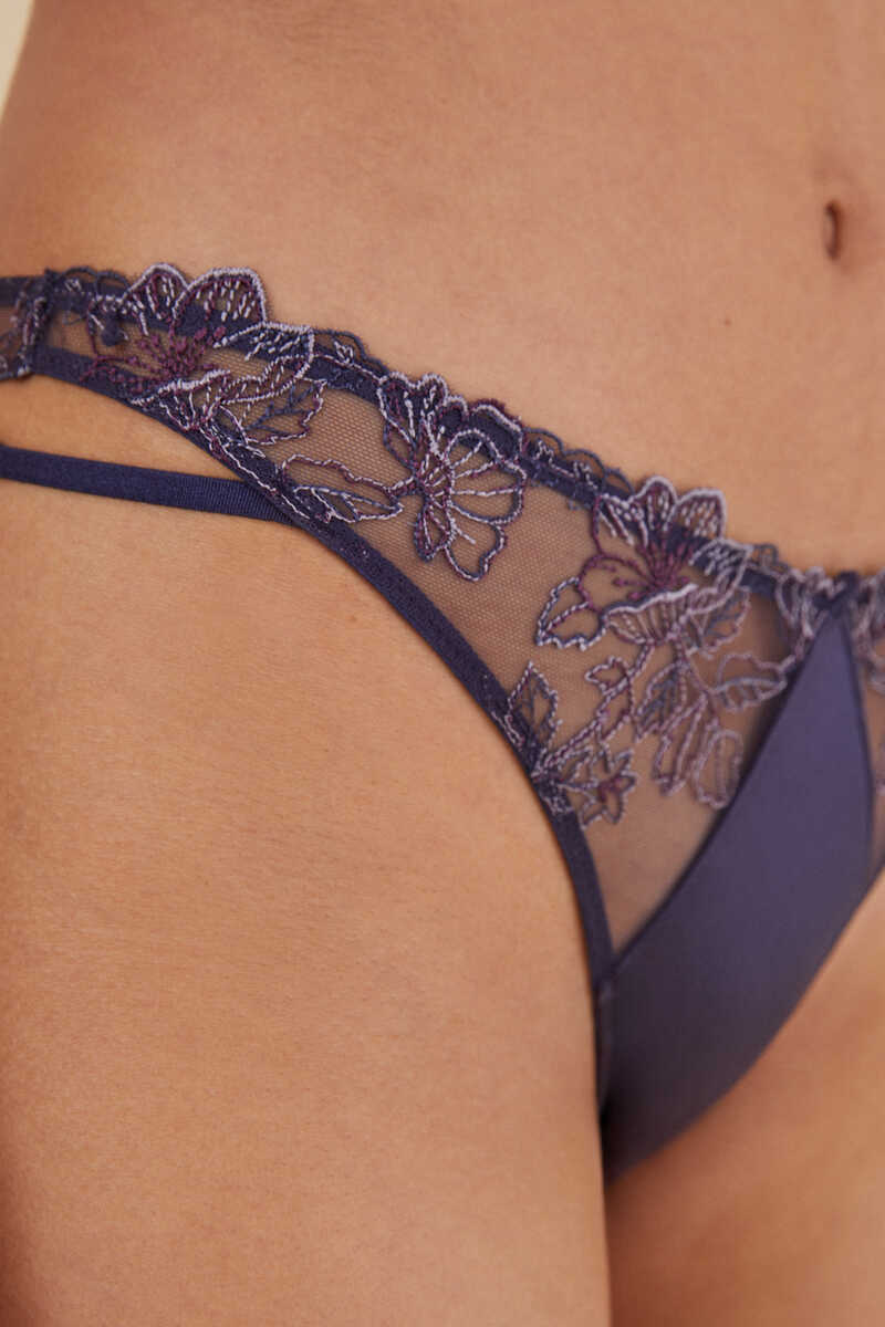 Womensecret Blue embroidered tulle G-string  blue