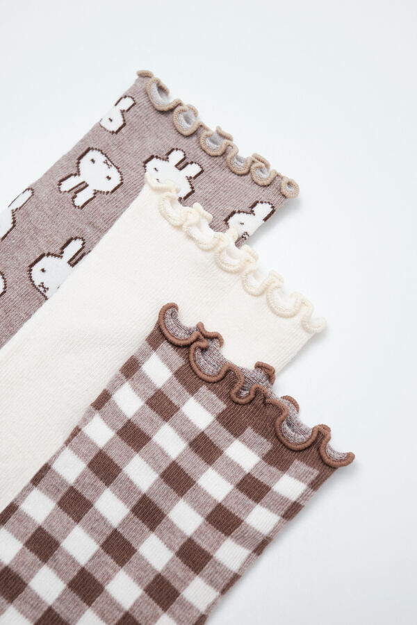Women'secret Miffy print 3-pack ankle socks nude