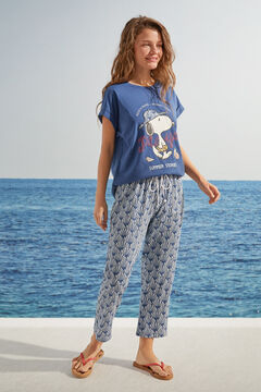 Womensecret Long 100% cotton pyjamas with Snoopy print blue