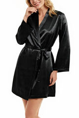 Ivette Bridal Satin short basic robe black