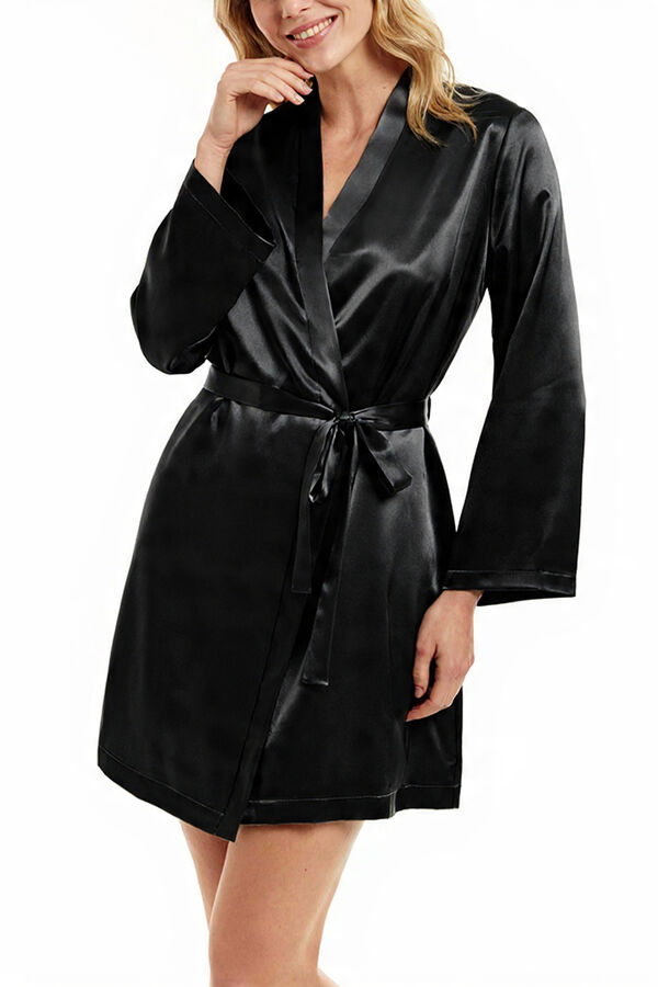 Ivette Bridal Satin short basic robe black