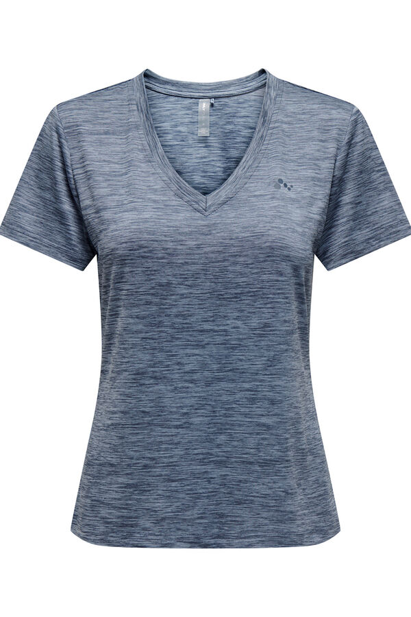 Only Play kurz&auml;rmelig T-Shirt mit V- Ausschnitt aus Stoff mit Wascheffekt Blau