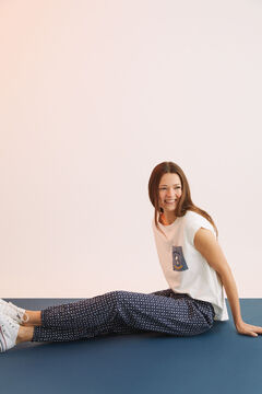 Womensecret Stamp print 100% cotton long pyjama bottoms blue