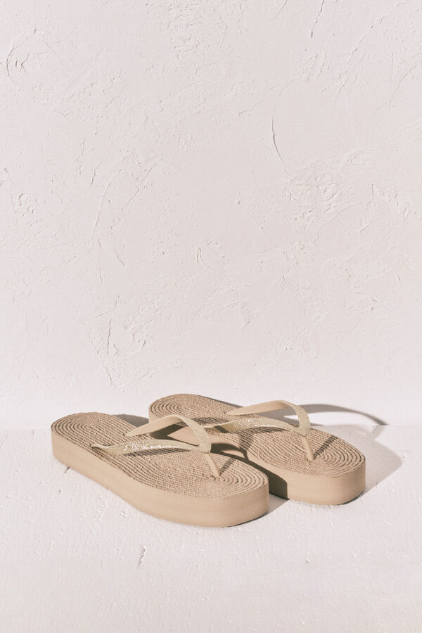 Women'secret Jute effect shimmer sandal yellow