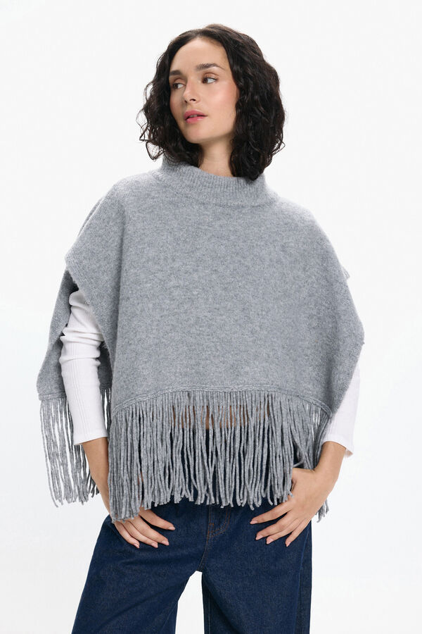 Pieces Poncho de flecos gris