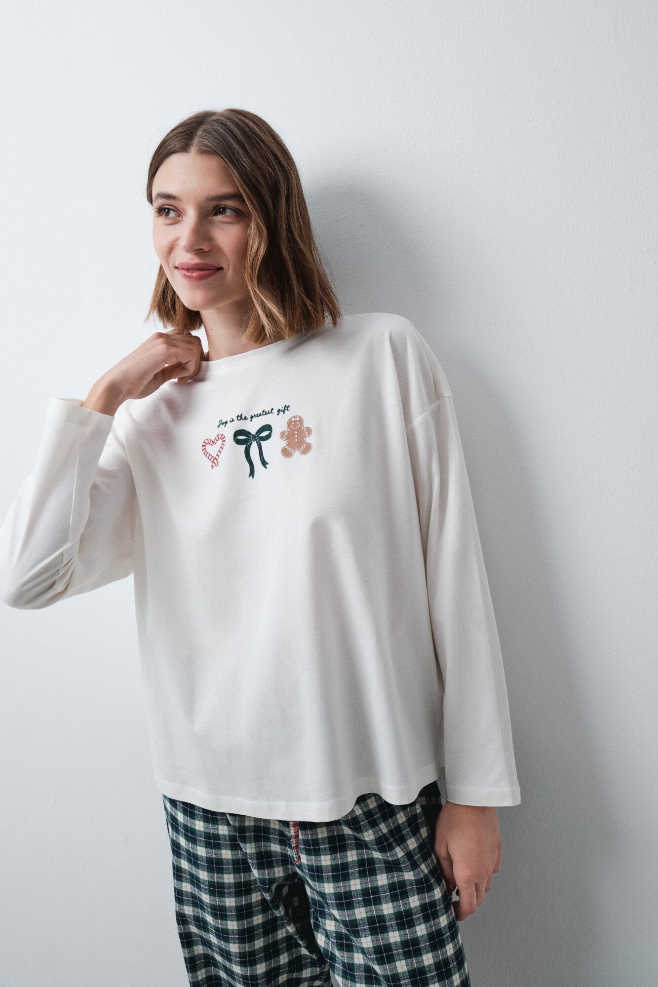 Women'secret White cotton long sleeve T-shirt
