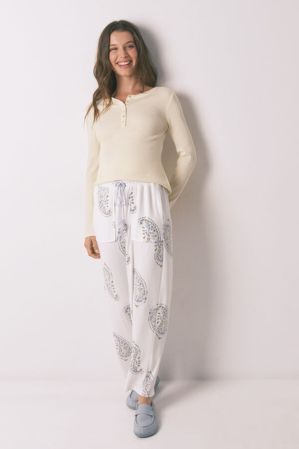 Women'secret Paisley print long trousers white