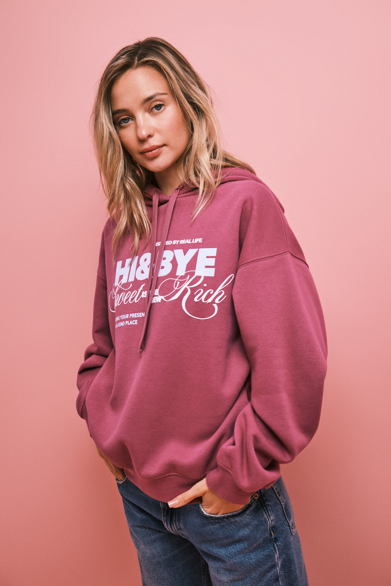 HI&BYE Sudadera algod&oacute;n capucha rosa