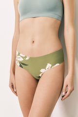 Women'secret Green clean cut floral Brazilian panty beige