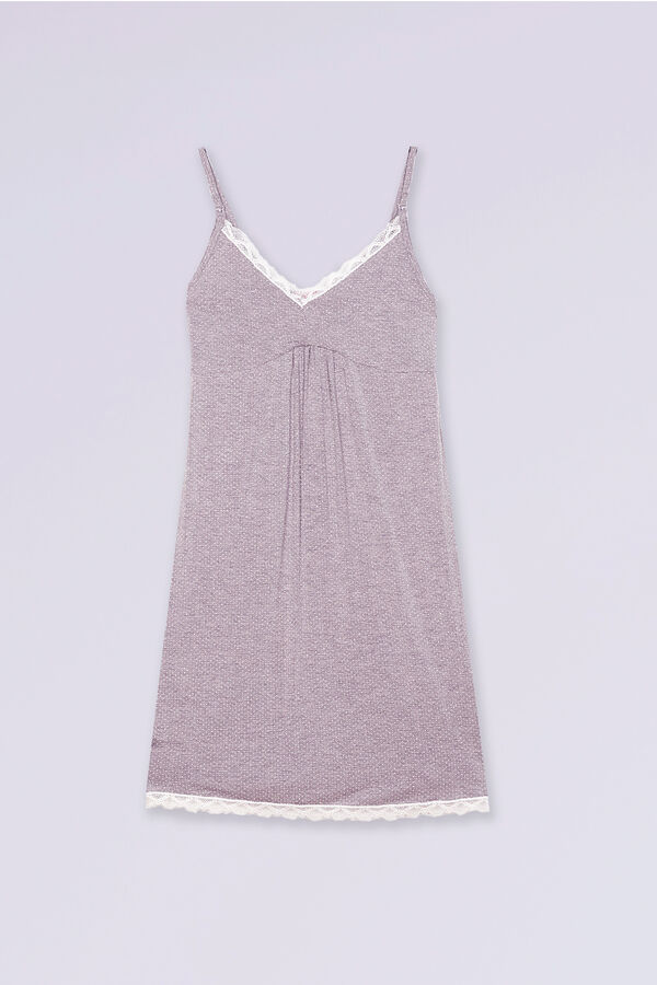 Ohma! Nursing dotted nightdress with lace grey