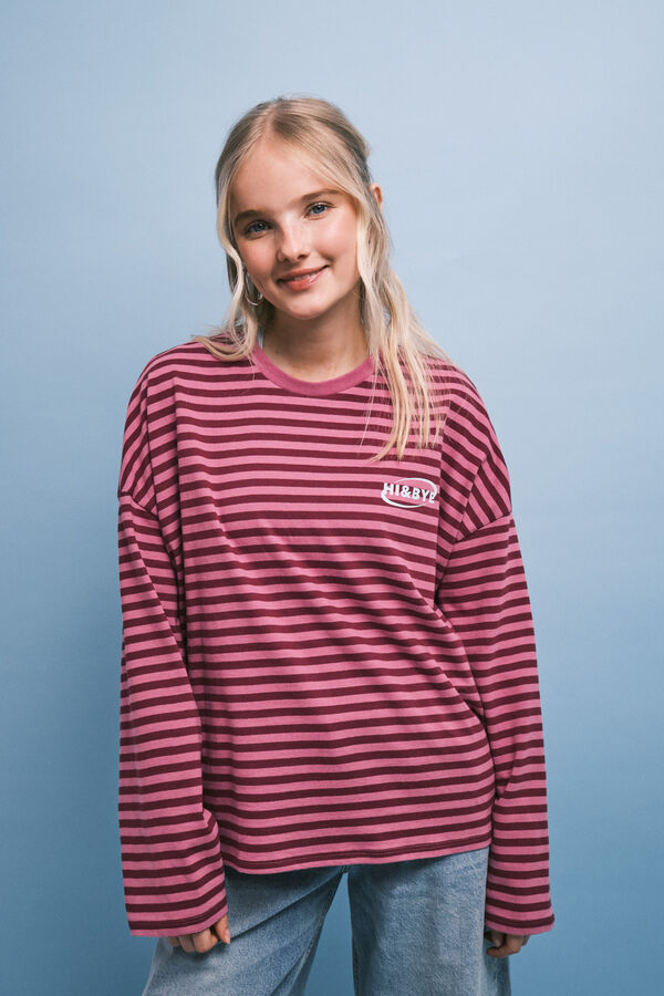 HI&BYE Pink striped cotton T-shirt pink