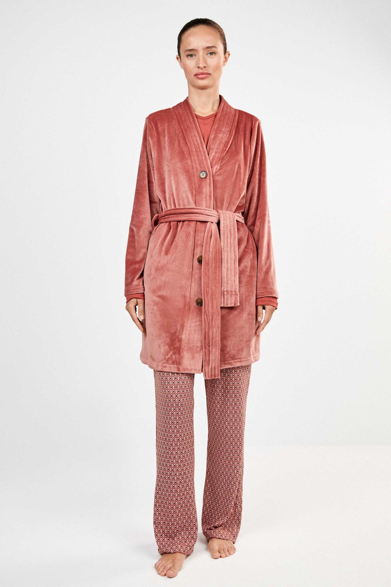Gisela Kurzer Fleece-Morgenmantel mit G&uuml;rtel