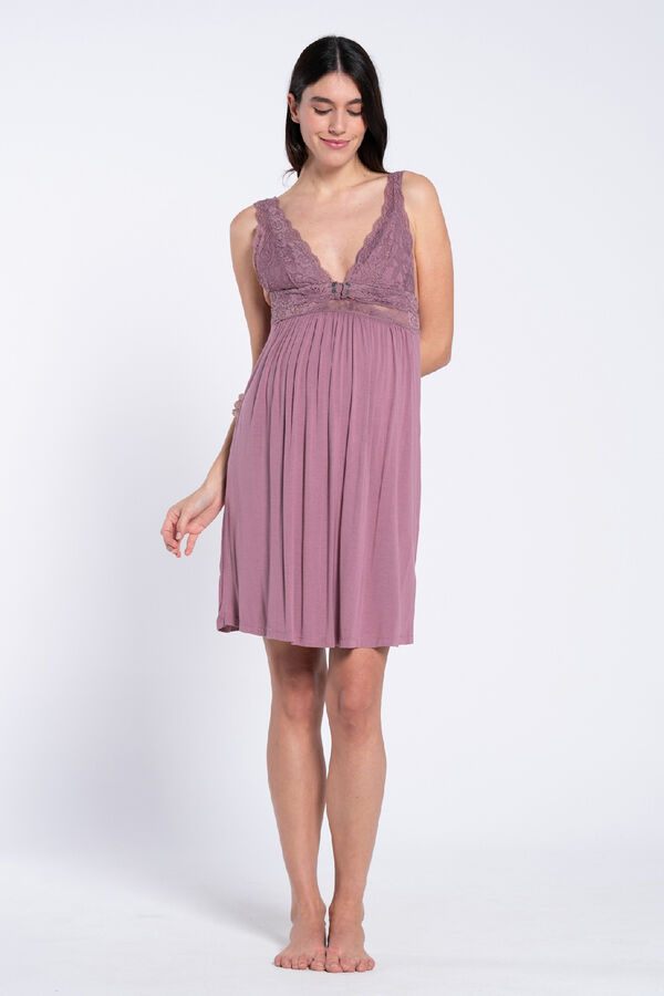 Ohma! Lingerie-style nightgown with lace pink