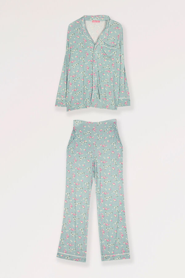 Ohma! Pijama Camisero Manga Larga Con Rayas Y Flores maternity estampado