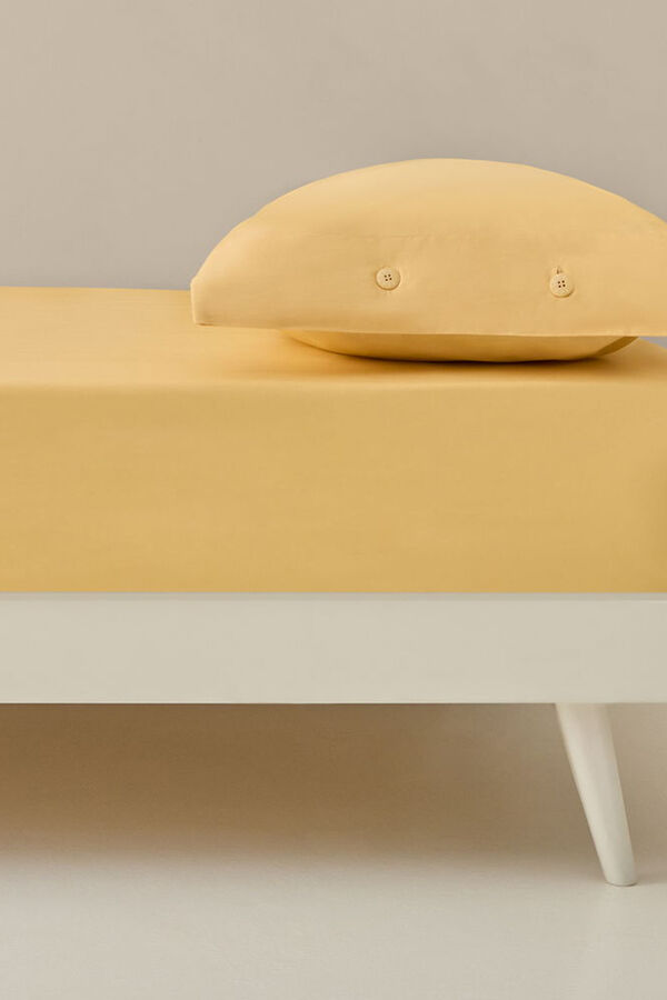 Textura S&aacute;bana bajera ajustable algod&oacute;n org&aacute;nico amarillo