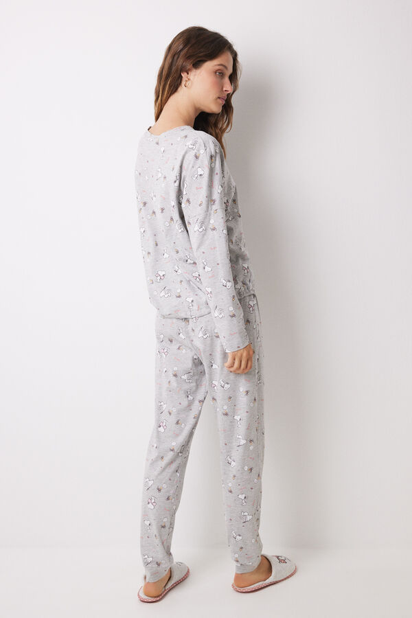 Womensecret Langer Pyjama 100 % Baumwolle Snoopy Grau