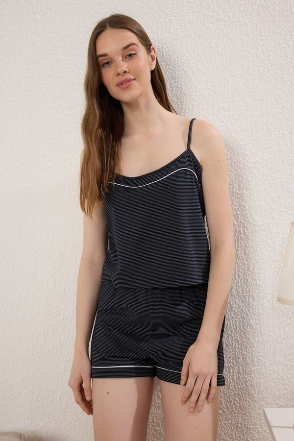 Trendyol Conjunto pijama corto tirantes rayas azul