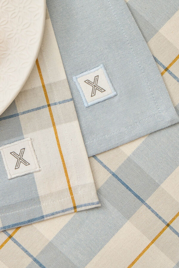 Textura Mantel antimanchas algod&oacute;n cuadros azul