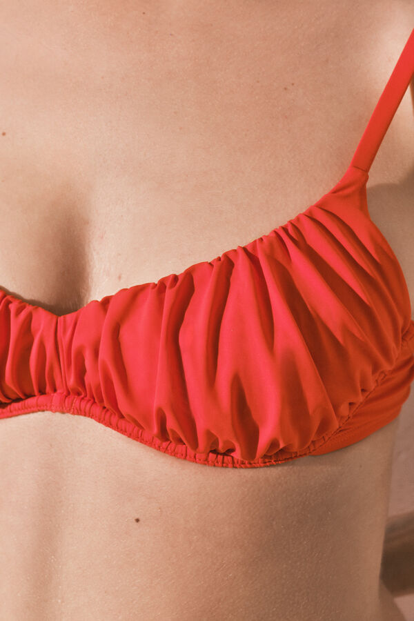 Women'secret Orange silk-effect ruched bikini top red