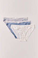 Women'secret Pack 3 classic cotton floral lace panties blue