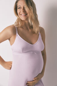 Women'secret Lilac ribbed super soft maternity midi nightgown