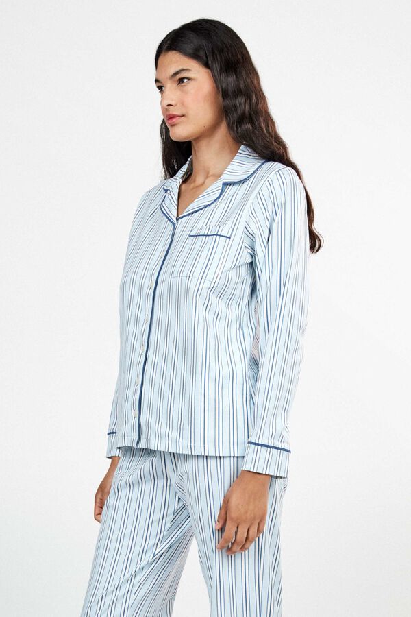 Gisela Pijama camisero de rayas algod&oacute;n blanco