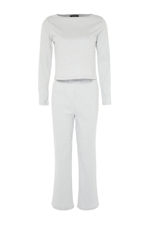 Trendyol Ribbed pyjamas set with elastic details and slogan in grey  grey