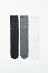 Women'secret Pack of 3 long studded socks grey