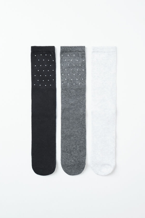 Women'secret Pack of 3 long studded socks grey