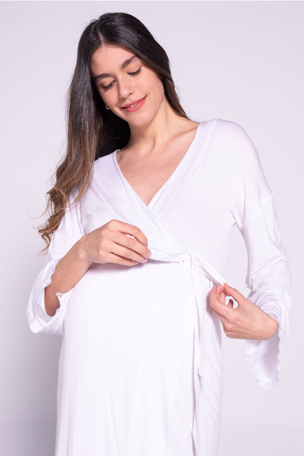Womensecret Maternity robe with lace on bottom white