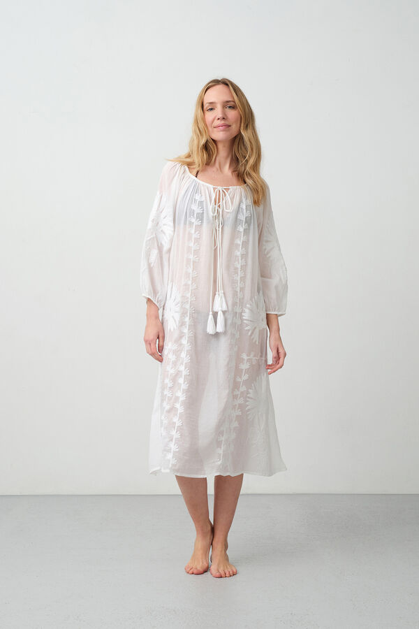 Womensecret Cotton tunic with embroidered detail fehér