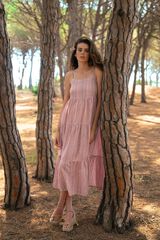 Ohma Striped maternity maxi dress pink