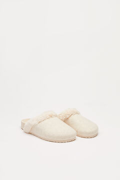 Womensecret Green fur footbed clog slippers nude