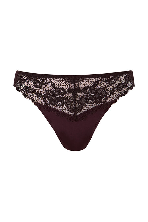 Womensecret Classic microfibre and lace garnet thong printed