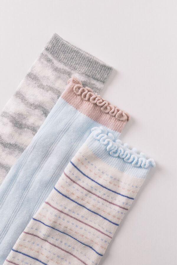 Women'secret Lot de 3 chaussettes courtes imprim&eacute;es vari&eacute;es et en lurex imprim&eacute;