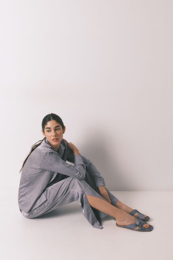 Women'secret Pijama camisero largo satén jacquard gris gris