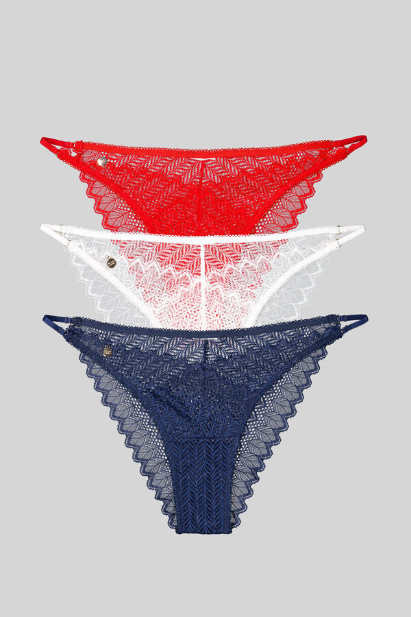 Black Limba Spitze -Pack brasilianische Slips mit Print