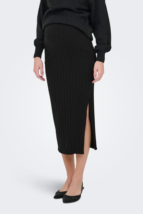 Only Maternity Maternity ribbed midi skirt black