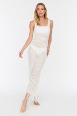 Trendyol Vestido midi de punto sin mangas marfil