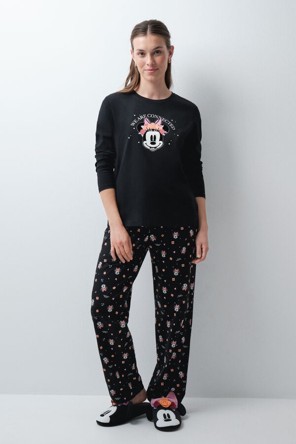 Women'secret Minnie Halloween duga pamučna pidžama Crna